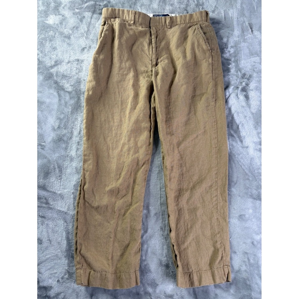 Polo by Ralph Lauren Pants Mens 36x30 Brown Flat Front Straight Size 36 LINEN